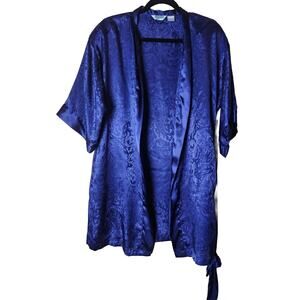 Mervyns Partners Vintage Purple Belted Robe Size Small 90s Paisley Flower Design